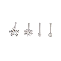 Multi-Pack CZ Flower Seamless Hoops and Bone Nose Rings 6 Pack - 20 Gauge