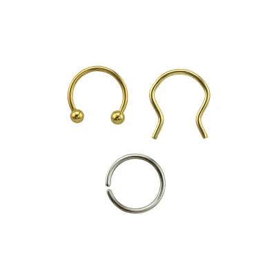 Multi-Pack Goldtone and Silvertone Horseshoe Retainer and Seamless Hoop Rings 3 Pack - 16 Gauge