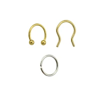 Multi-Pack Goldtone and Silvertone Horseshoe Retainer and Seamless Hoop Rings 3 Pack - 16 Gauge