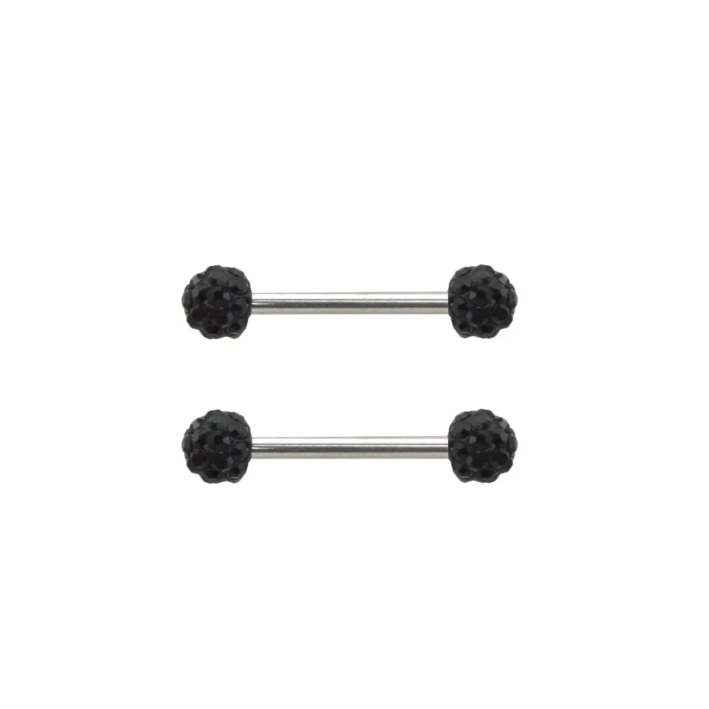Black Titanium Pave Nipple Barbells - 14 Gauge
