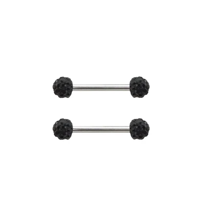 Black Titanium Pave Nipple Barbells - 14 Gauge