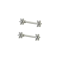 CZ Silvertone Flower Nipple Barbells - 14 Gauge