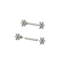 CZ Silvertone Flower Nipple Barbells - 14 Gauge