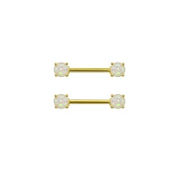 White Opal-Effect Nipple Barbells - 14 Gauge