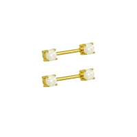 White Opal-Effect Nipple Barbells - 14 Gauge