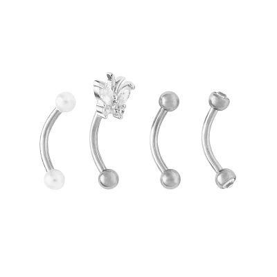 Multi-Pack CZ Butterfly and Pearl-Effect Titanium Curved Barbells 4 Pack - 16 Gauge