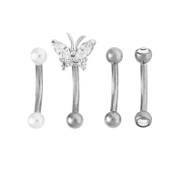 Multi-Pack CZ Butterfly and Pearl-Effect Titanium Curved Barbells 4 Pack - 16 Gauge