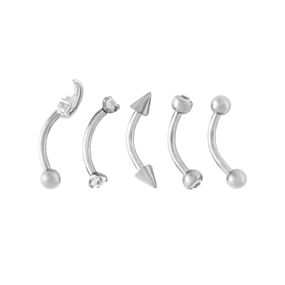 Multi-Pack CZ Moon Titanium Curved Barbells 5 Pack - 16 Gauge