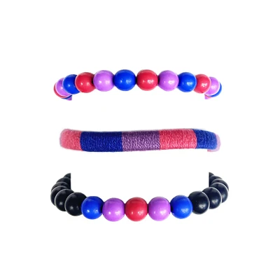 Multi-Pack Bisexual Pride Cord and Beaded Bracelets - 3 Pack