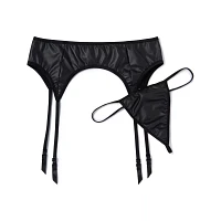 Black Faux Leather Garter Belt