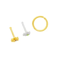 Multi-Pack CZ Weed Leaf Bone Nose Rings and Hoop Nose Rings 3 Pack - 18 Gauge