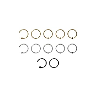 Multi-Pack CZ Goldtone Silvertone and Black Captive Rings Hoop Nose Rings and Half Hoop Nose Rings 12 Pack - 20 Gauge