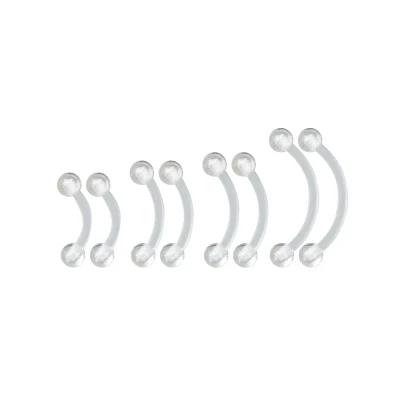 Multi-Pack Clear Curved Barbells 8 Pack - 16 Gauge