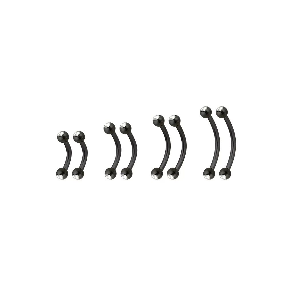 Multi-Pack CZ Black Curved Barbells 8 Pack - 16 Gauge