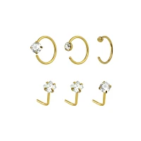 Multi-Pack CZ Goldtone L-Bend Nose Rings and Half Hoop 6 Pack - 20 Gauge