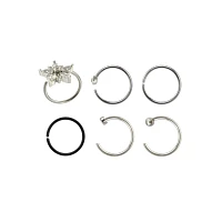 Multi-Pack CZ Hoop Nose Rings and Half Hoop Nose Rings 6 Pack - 20 Gauge