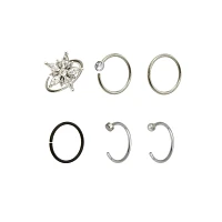 Multi-Pack CZ Hoop Nose Rings and Half Hoop Nose Rings 6 Pack - 20 Gauge