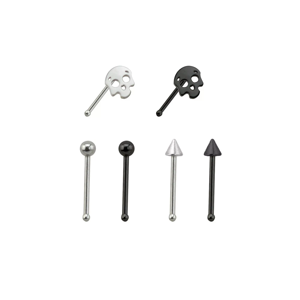 Multi-Pack Skull Bone Nose Rings 6 Pack - 20 Gauge