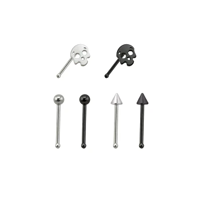 Multi-Pack Skull Bone Nose Rings 6 Pack - 20 Gauge