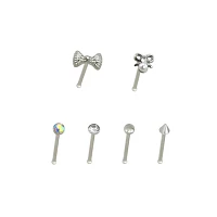 Multi-Pack CZ Pearl Bow Bone Nose Pins 6 Pack - 20 Gauge