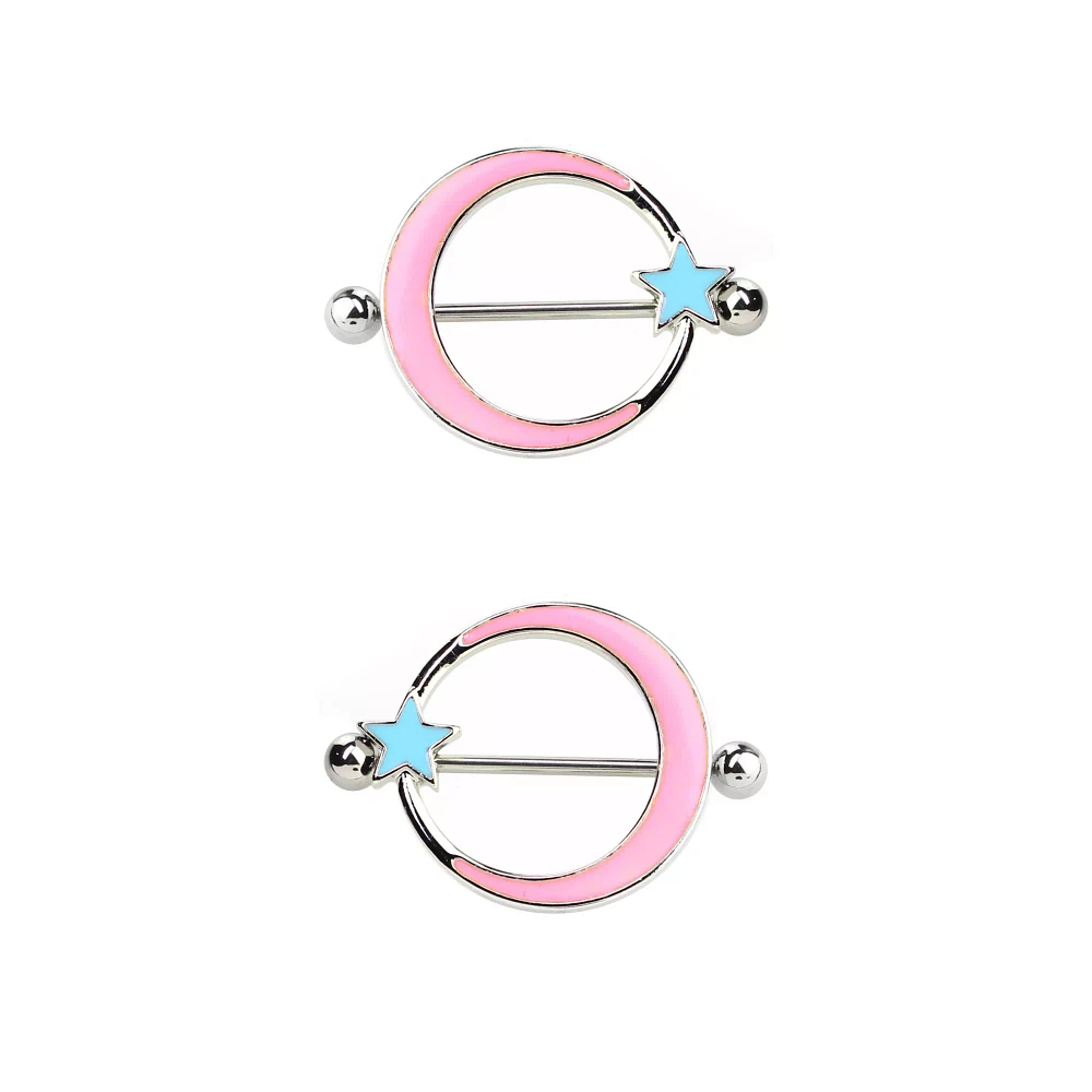 Pink Moon Blue Star Nipple Shields - 14 Gauge