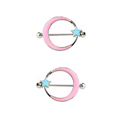 Pink Moon Blue Star Nipple Shields - 14 Gauge