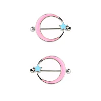 Pink Moon Blue Star Nipple Shields - 14 Gauge