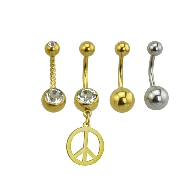 Multi-Pack Goldtone Peace Dangle Belly Ring 4 Pack - 14 Gauge