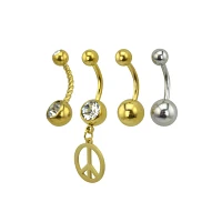 Multi-Pack Goldtone Peace Dangle Belly Ring 4 Pack - 14 Gauge