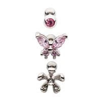 Multi-Pack CZ Butterfly and Flower Cartilage Barbells 3 Pack - 18 Gauge