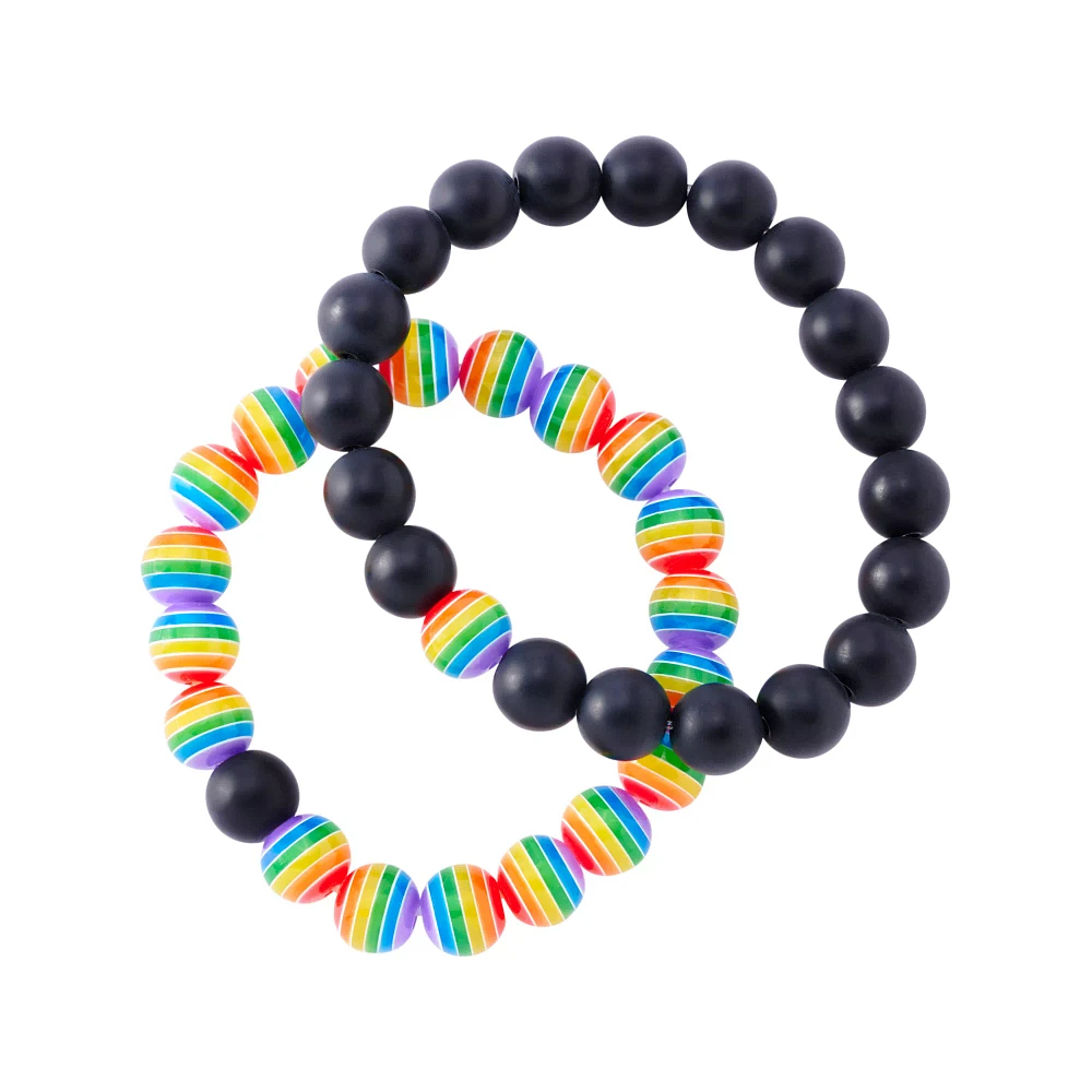 Multi-Pack Rainbow and Black Bead Bracelets - 2 Pack