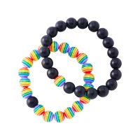 Multi-Pack Rainbow and Black Bead Bracelets - 2 Pack