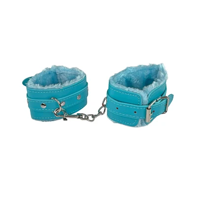 Aqua Faux Fur Handcuffs - Pleasure Bound