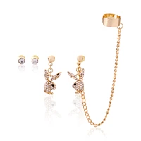 Multi-Pack CZ Playboy Stud and Cuff Dangle Earrings - 4 Pack