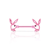 CZ Pink Playboy Bunny Cutout Nipple Barbells - 14 Gauge