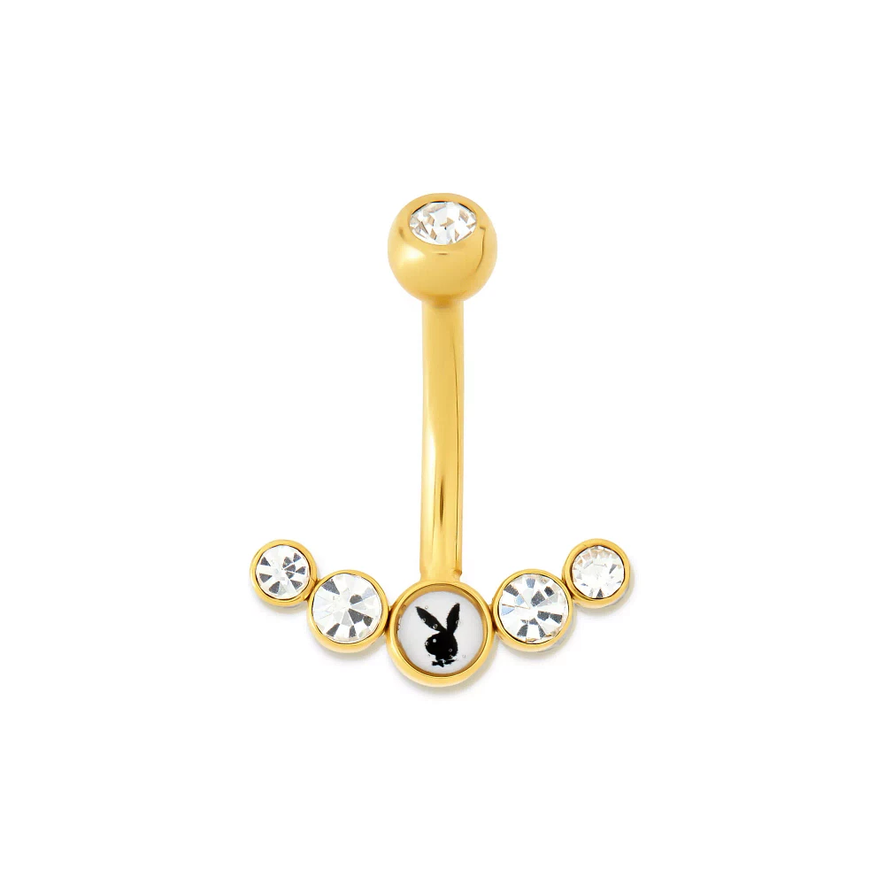 CZ Goldtone Multi-Gem Playboy Bunny Belly Ring - 14 Gauge
