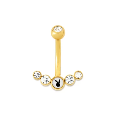 CZ Goldtone Multi-Gem Playboy Bunny Belly Ring - 14 Gauge