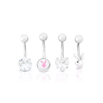 Multi-Pack Heart CZ Playboy Belly Rings 4 Pack - 14 Gauge