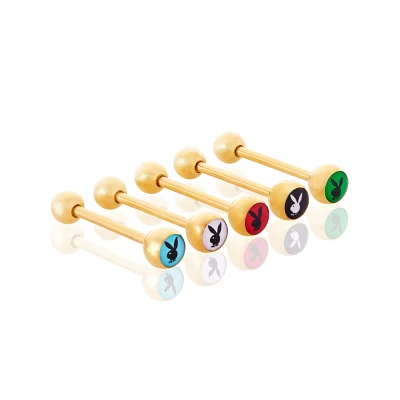 Multi-Pack Multi-Color Goldtone Playboy Barbells 5 Pack - 14 Gauge