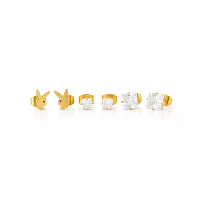 Multi-Pack Playboy Bunny and CZ Stud Earrings - 3 Pair