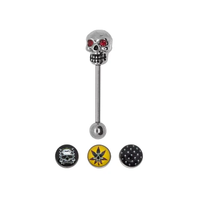 Multi-Pack CZ Skull Barbell with Extra Balls 3 Pack - 14 Gauge