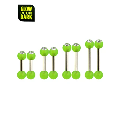 Multi-Pack CZ Glow in the Dark Green Barbells 8 Pack - 14 Gauge