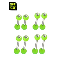 Multi-Pack CZ Glow in the Dark Green Barbells 8 Pack - 14 Gauge