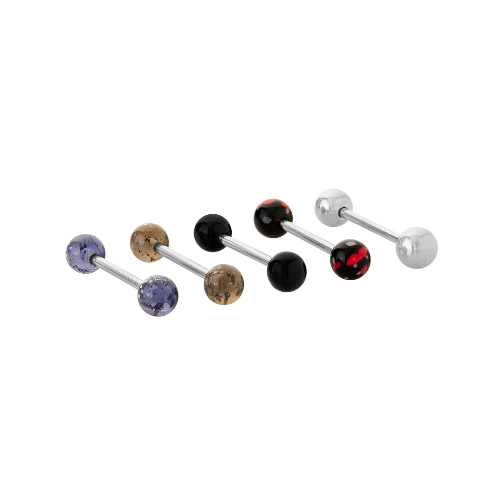 Multi-Pack Black Grey Yellow Red and Clear Barbells 5 Pack - 14 Gauge
