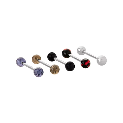 Multi-Pack Black Grey Yellow Red and Clear Barbells 5 Pack - 14 Gauge