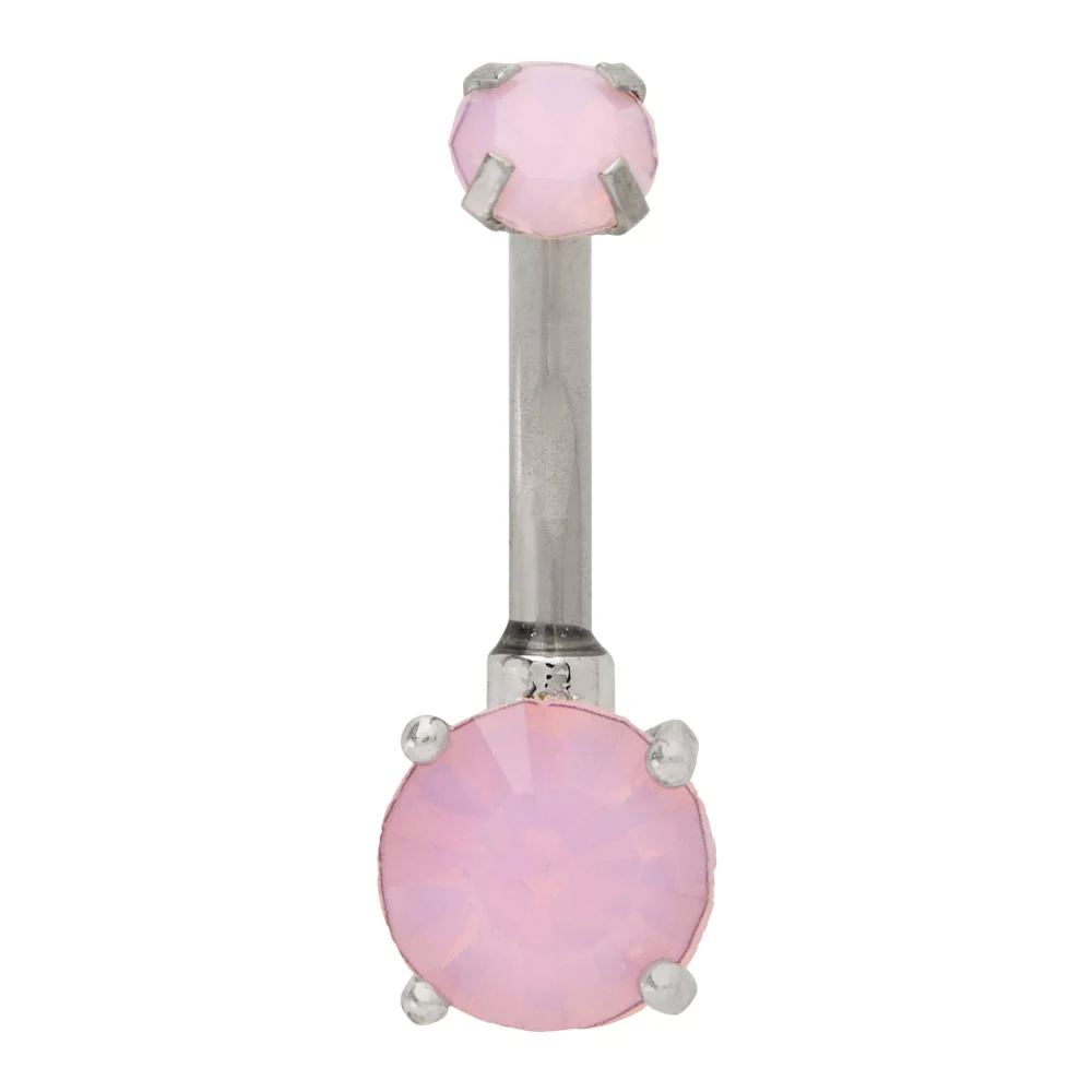 Double Gem Pink Opal-Effect Belly Ring - 14 Gauge
