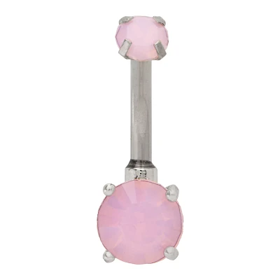 Double Gem Pink Opal-Effect Belly Ring - 14 Gauge
