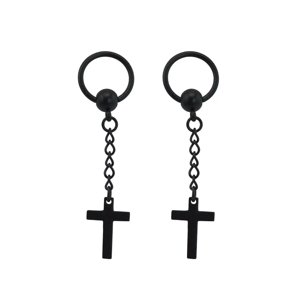 Black Cross Dangle Captive Rings - 16 Gauge