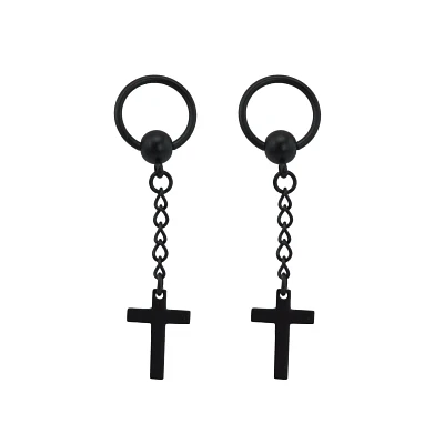 Black Cross Dangle Captive Rings - 16 Gauge