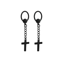 Black Cross Dangle Captive Rings - 16 Gauge